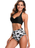 Black Halter Two Piece High Waist Bikini Set