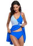 Plus Size Striped Two Piece Swimwear Skirted